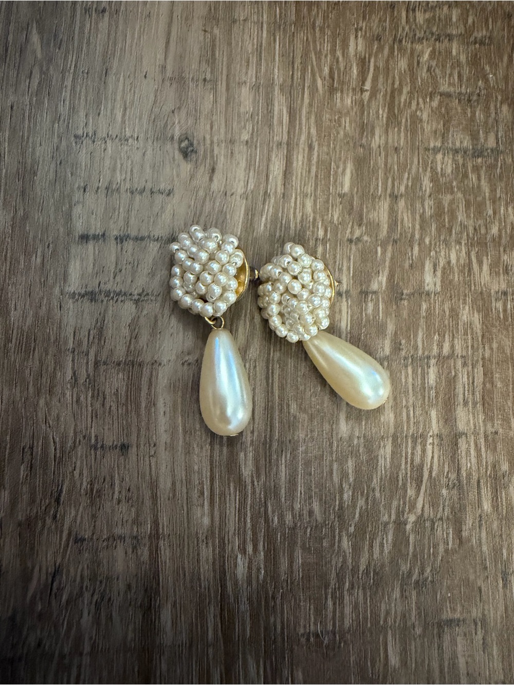 Classic Pearl Cluster Drop Earrings - Cream Faux Pearls